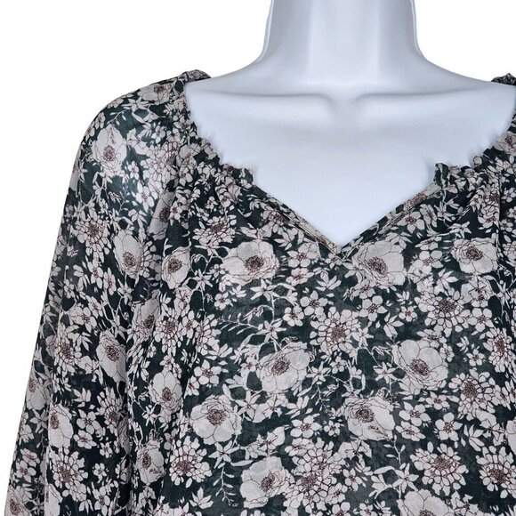 Cabi Floral Bianca Peasant Blouse Lined Long Sleeve Split V-Neck Flowy‎ Women M - Picture 8 of 8